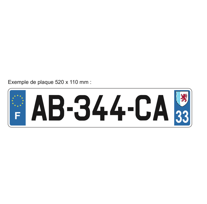 Autocollants Département 33 Gironde Pour Plaque Immatriculation – Lot De 2 – Noir, Norme FIEV – Fabriqué En France