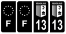 Lot 4 Autocollants Plaque d'immatriculation Voiture Département 13 Région SUD Noir