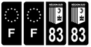 Lot 4 Autocollants Plaque d'immatriculation Voiture Département 83 Région SUD