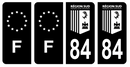 Lot 4 Autocollants Plaque d'immatriculation Voiture Département 84 Région SUD Noir