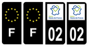 Lot 4 Autocollants Plaque d'immatriculation Voiture Département 02