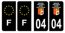 Lot 4 Autocollants Plaque d'immatriculation Voiture Département 04 Noir