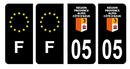 Lot 4 Autocollants Plaque d'immatriculation Voiture Département 05 Noir