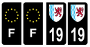 Lot 4 Autocollants Plaque d'immatriculation Voiture Département 19