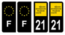 Lot 4 Autocollants Plaque d'immatriculation Voiture Département 21 Noir