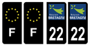 Lot 4 Autocollants Plaque d'immatriculation Voiture Département 22 Noir