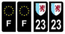 Lot 4 Autocollants Plaque d'immatriculation Voiture Département 23