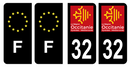 Lot 4 Autocollants Plaque d'immatriculation Voiture Département 32 Noir
