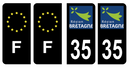 Lot 4 Autocollants Plaque d'immatriculation Voiture Département 35 Noir