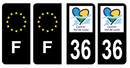 Lot 4 Autocollants Plaque d'immatriculation Voiture Département 36 Noir