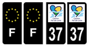 Lot 4 Autocollants Plaque d'immatriculation Voiture Département 37 Noir