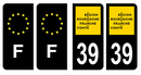 Lot 4 Autocollants Plaque d'immatriculation Voiture Département 39 Noir
