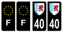 Lot 4 Autocollants Plaque d'immatriculation Voiture Département 40