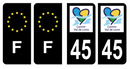 Lot 4 Autocollants Plaque d'immatriculation Voiture Département 45 Noir