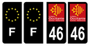 Lot 4 Autocollants Plaque d'immatriculation Voiture Département 46