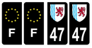 Lot 4 Autocollants Plaque d'immatriculation Voiture Département 47