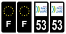 Lot 4 Autocollants Plaque d'immatriculation Voiture Département 53