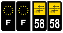 Lot 4 Autocollants Plaque d'immatriculation Voiture Département 58 Noir