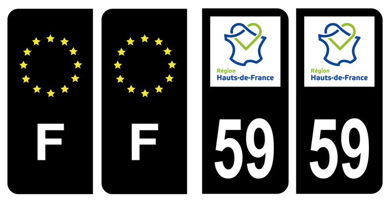 59 Nord logo noir autocollant plaque immatriculation auto ville sticker Lot  de 4 Stickers - Angles : arrondis