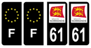 Lot 4 Autocollants Plaque d'immatriculation Voiture Département 61
