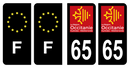 Lot 4 Autocollants Plaque d'immatriculation Voiture Département 65
