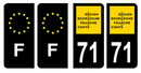 Lot 4 Autocollants Plaque d'immatriculation Voiture Département 71 Noir