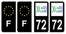 Lot 4 Autocollants Plaque d'immatriculation Voiture Département 72 Noir