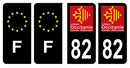 Lot 4 Autocollants Plaque d'immatriculation Voiture Département 82