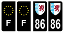 Lot 4 Autocollants Plaque d'immatriculation Voiture Département 86