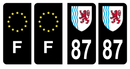 Lot 4 Autocollants Plaque d'immatriculation Voiture Département 87