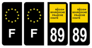 Lot 4 Autocollants Plaque d'immatriculation Voiture Département 89