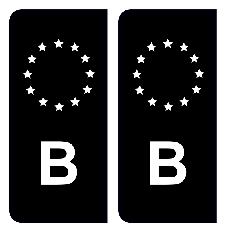 Autocollant Plaque d'immatriculation Voiture Belgique B Noir