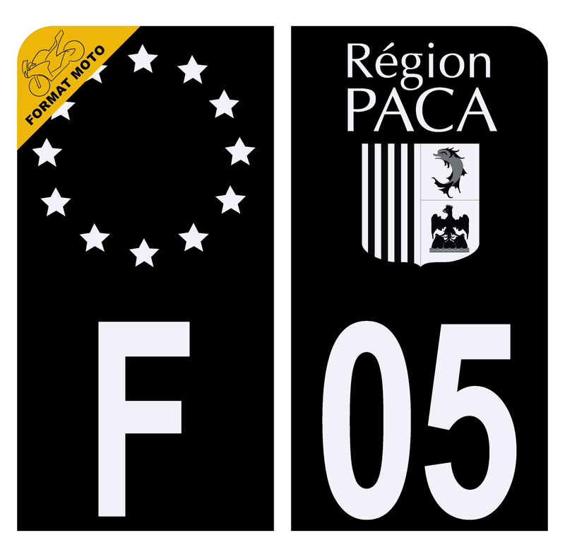 Autocollant Plaque d'immatriculation Moto Département 05 Région PACA Noir