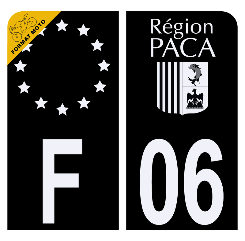 Autocollant Plaque d'immatriculation Moto Département 06 Région PACA Noir