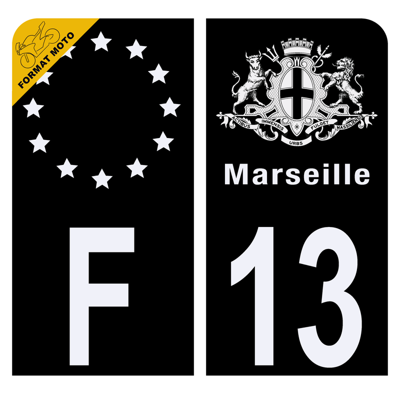 Autocollant Plaque d’immatriculation Moto 13 blason Marseille Noir