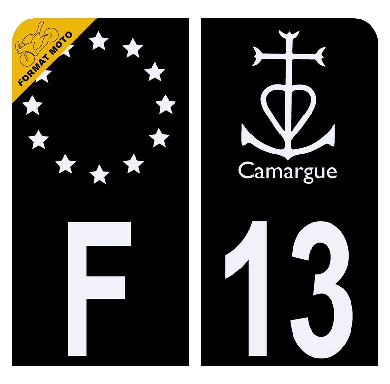 Autocollant Plaque d'immatriculation Moto 13 Logo Camargue Noir