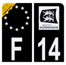 Autocollant Plaque d'immatriculation Moto Département 14 Noir
