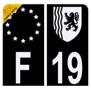 Autocollant Plaque d'immatriculation Moto Département 19 Noir