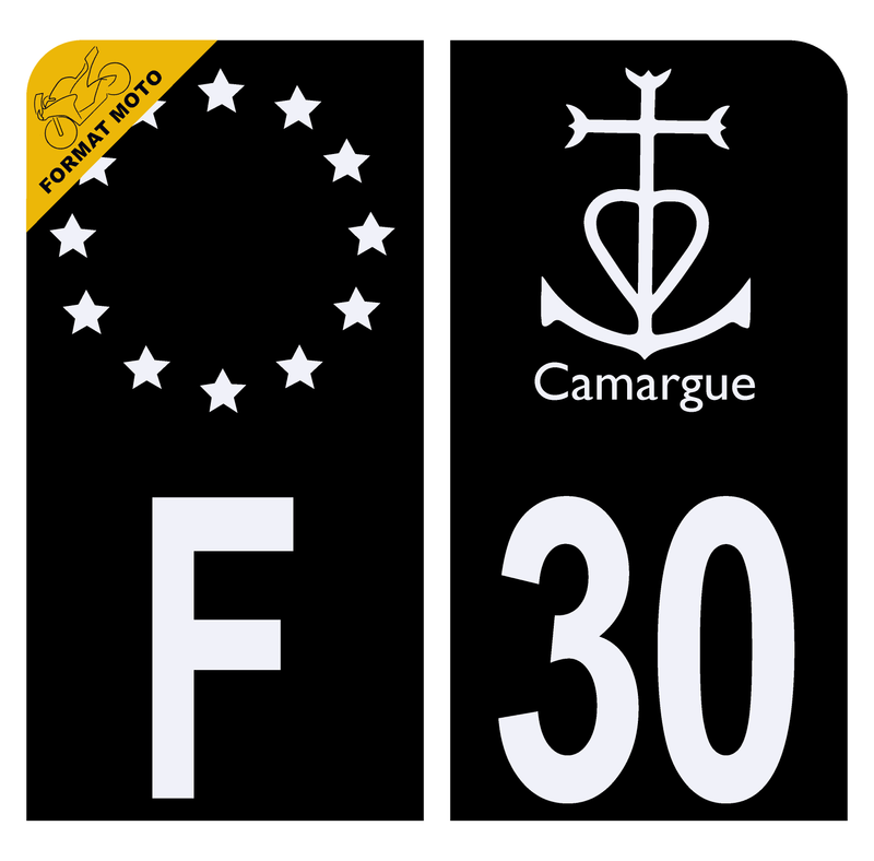 Autocollant Plaque d'immatriculation Moto 30 Logo Camargue Noir