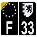 Autocollant Plaque d'immatriculation Moto Département 33 Noir