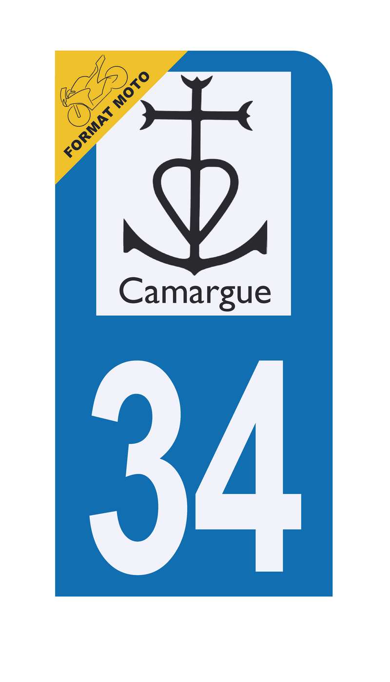 Autocollant Plaque d'immatriculation Moto 34 Logo Camargue