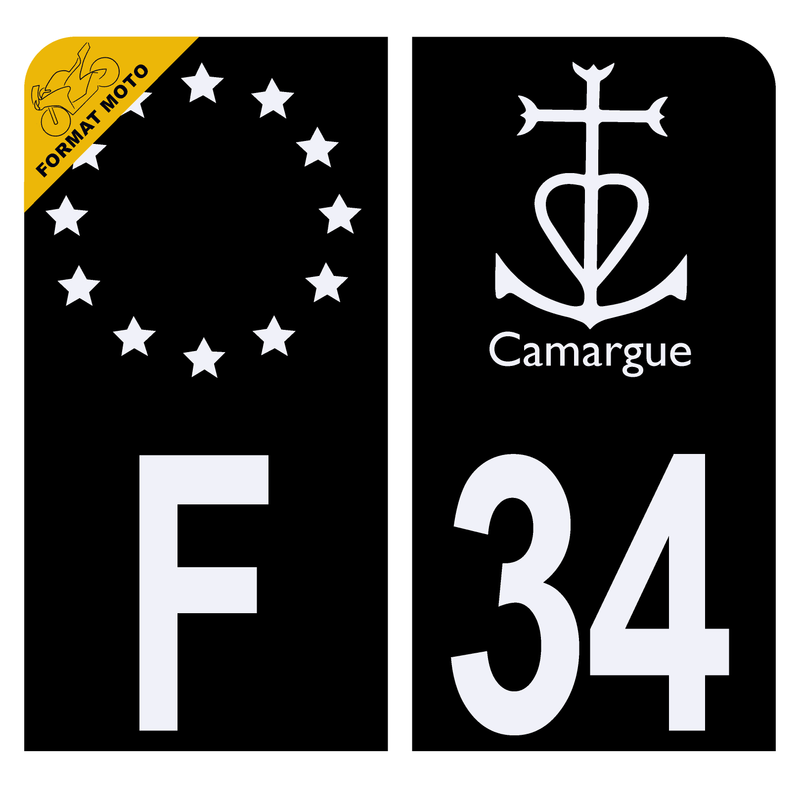 Autocollant Plaque d'immatriculation Moto 34 Logo Camargue Noir