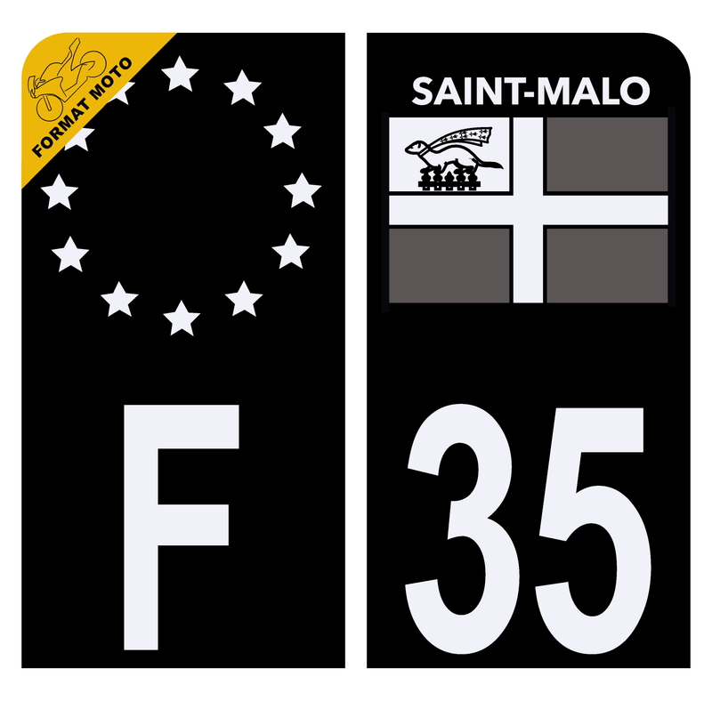 Autocollant Plaque d'immatriculation Moto 35 Saint Malo
 Noir