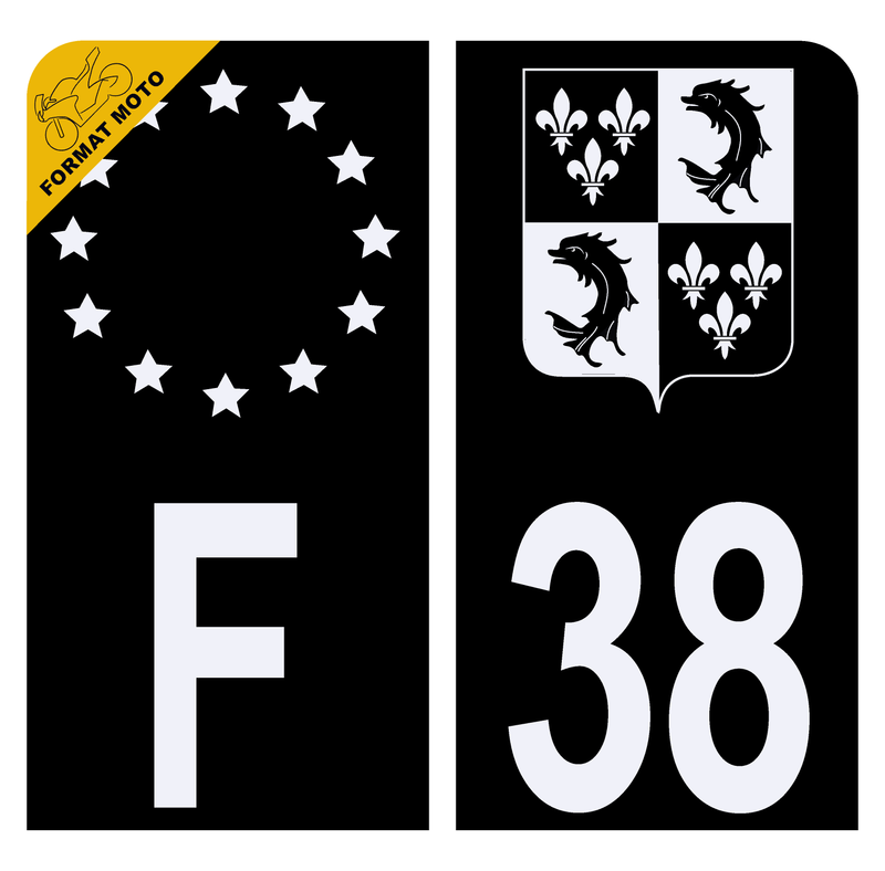 Autocollant Plaque d'immatriculation Moto 38 Blason du Dauphiné Noir