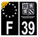 Autocollant Plaque d'immatriculation Moto Département 39 Noir