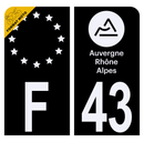 Autocollant Plaque d'immatriculation Moto Département 43 Noir