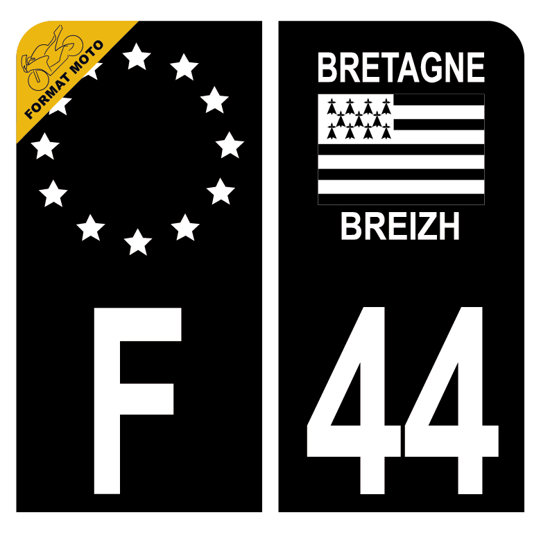 Autocollant Plaque d’immatriculation Moto Département 44 Breizh Noir