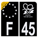 Autocollant Plaque d'immatriculation Moto Département 45 Noir