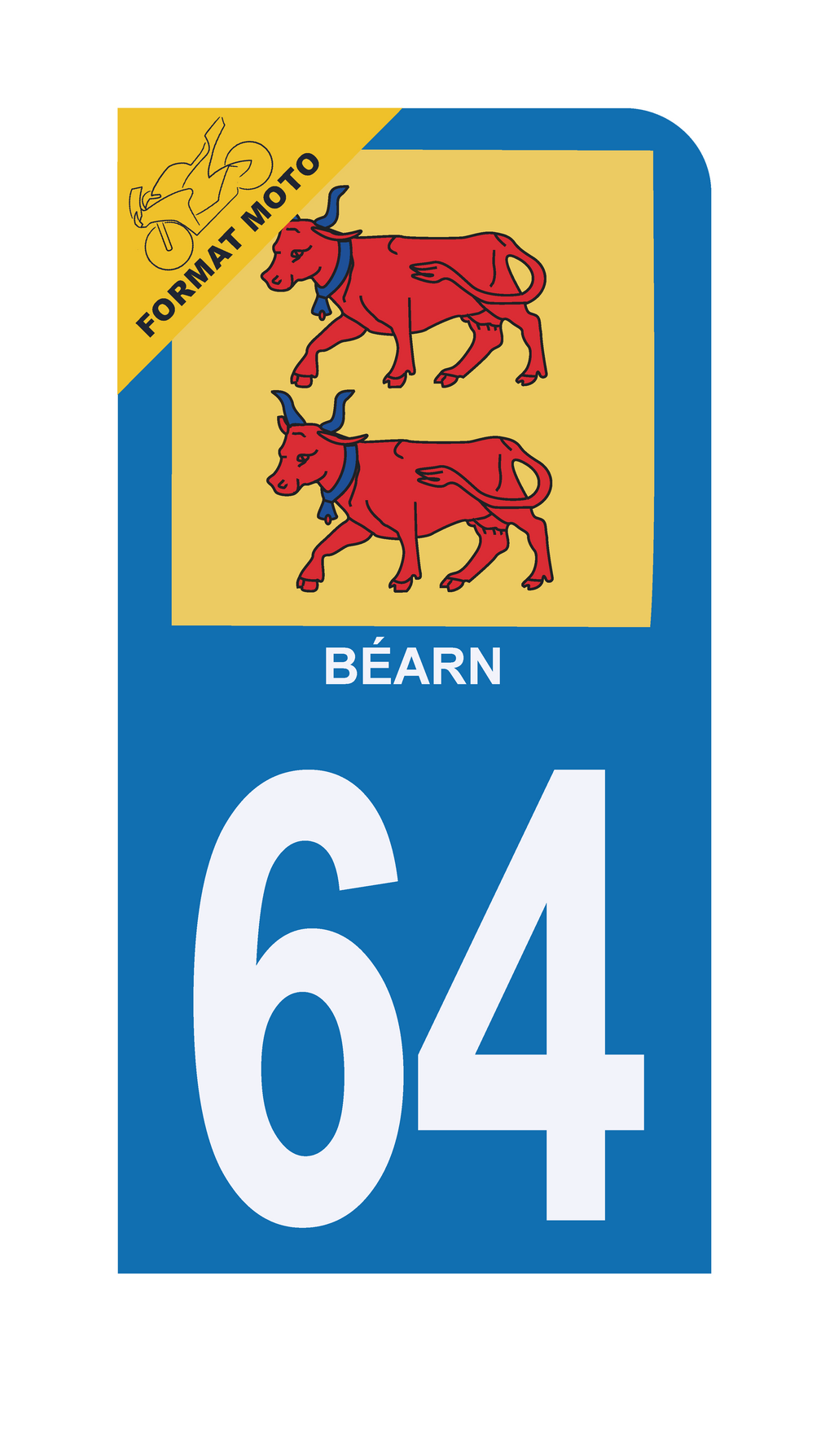 Autocollants Plaque Immatriculation Moto – Département 64 (Béarn) – 2 Stickers 60 X 30 Mm – Fabriqué En France