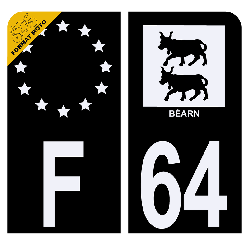 Autocollant Plaque d'immatriculation Moto 64 Béarn Noir